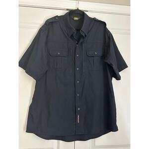 HQ Issue Black Zip-Up Tactical Utility Mens Short Sleeve Shirt XL